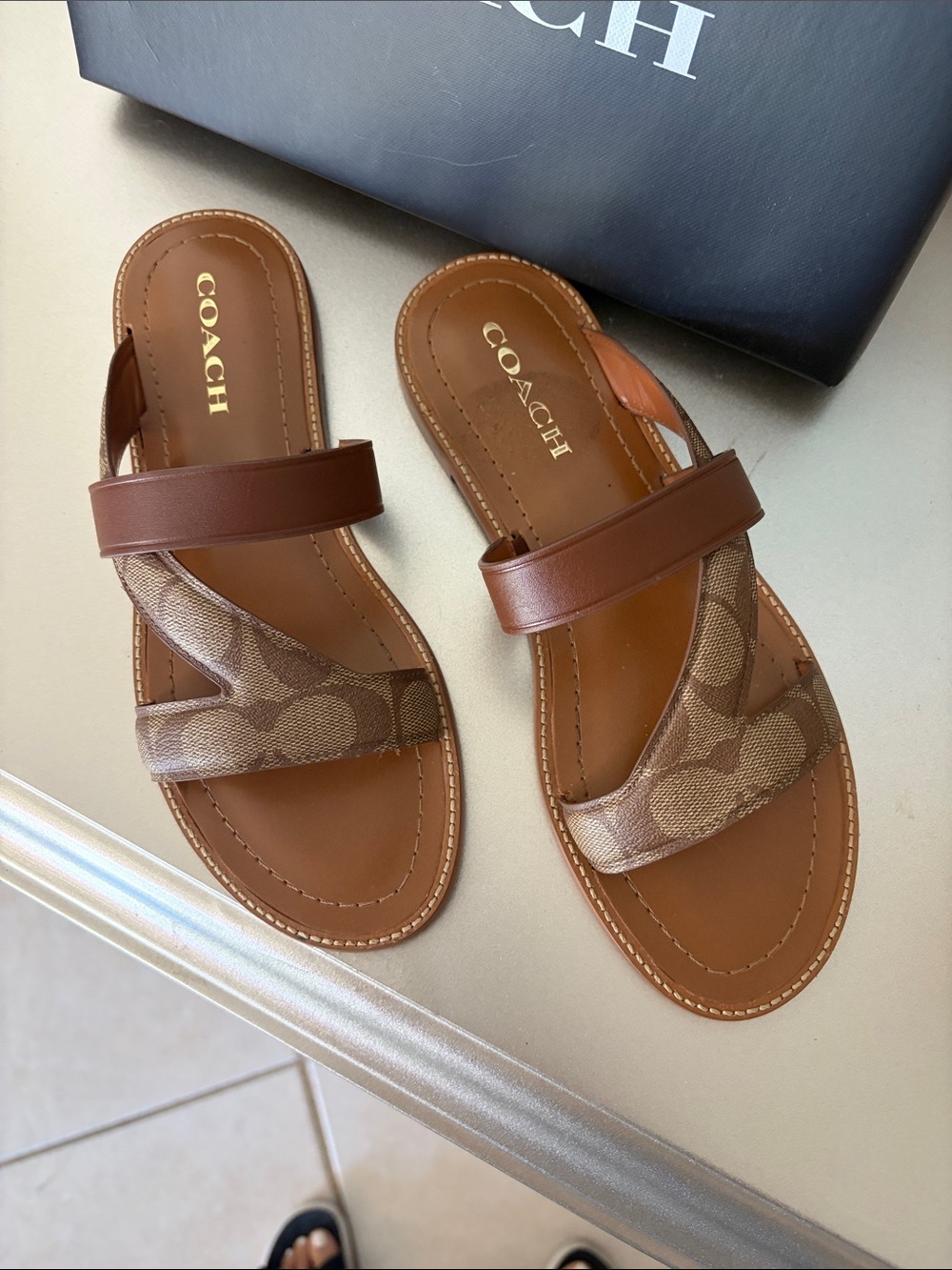 Coach Brown Signature Crisscross Slide Sandals - Picture 3 of 6